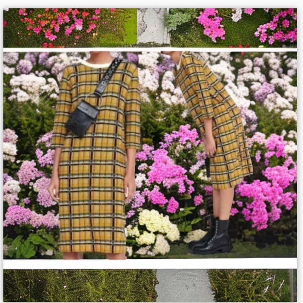NWT Zara Mixed Textured  Plaid shift
Dress Yellow orange cream Sz S​​